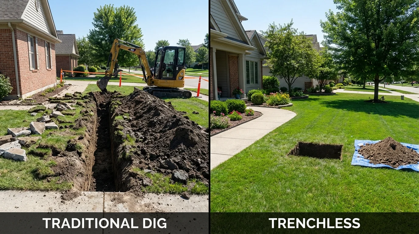 Trenchless sewer repair with minimal yard damage versus traditional excavation in Spur, TX